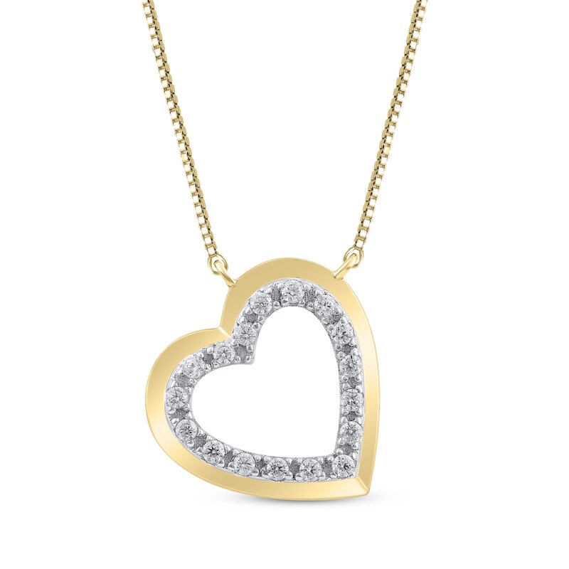 Main Image 1 of Diamond Tilted Heart Necklace 1/10 ct tw 10K Yellow Gold 18"