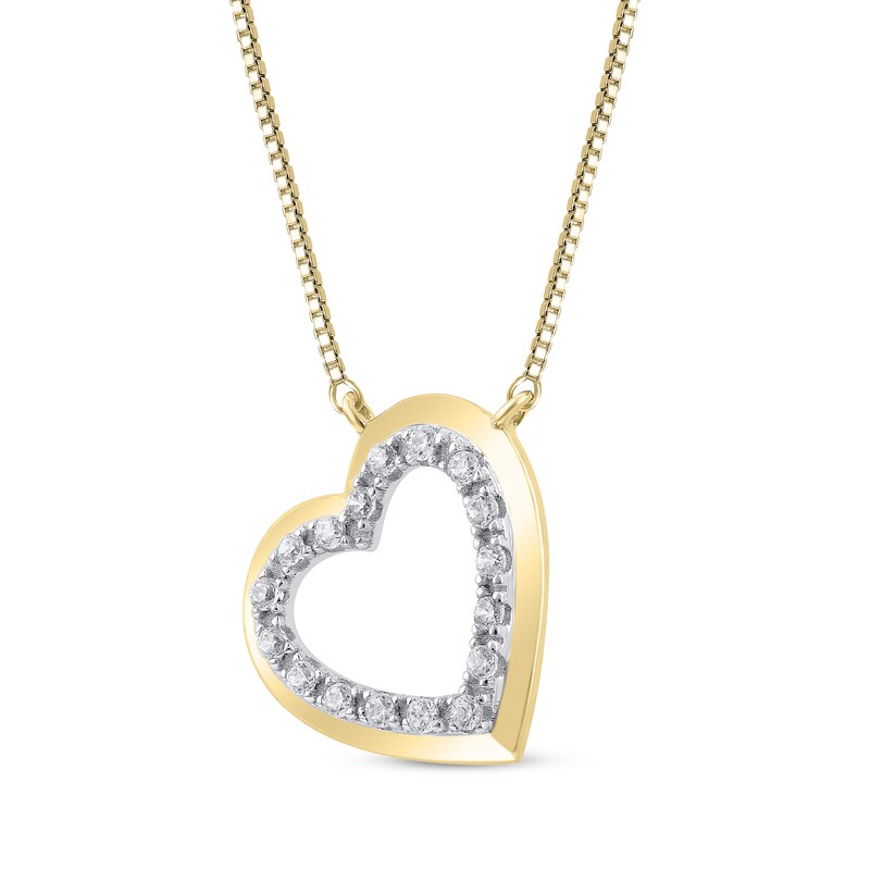Main Image 2 of Diamond Tilted Heart Necklace 1/10 ct tw 10K Yellow Gold 18"