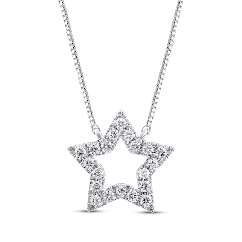 Main Image 1 of Diamond Star Outline Necklace 1/10 ct tw 10K White Gold 18"