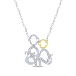 Diamond Two Monkeys Necklace 1/10 ct tw Sterling Silver & 10K Yellow Gold 18"