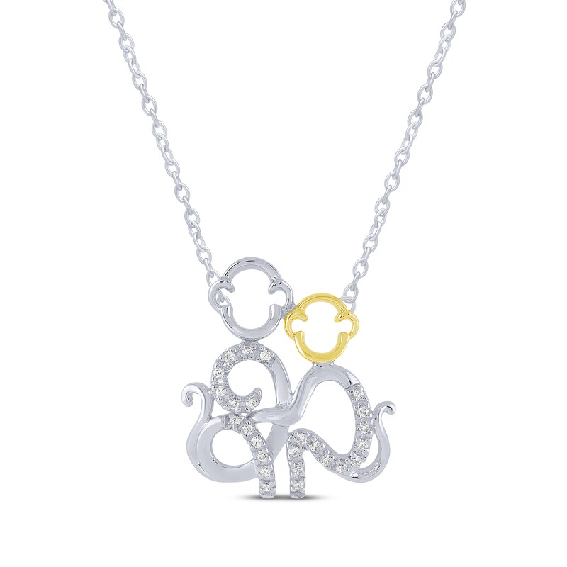 Main Image 1 of Diamond Two Monkeys Necklace 1/10 ct tw Sterling Silver & 10K Yellow Gold 18"