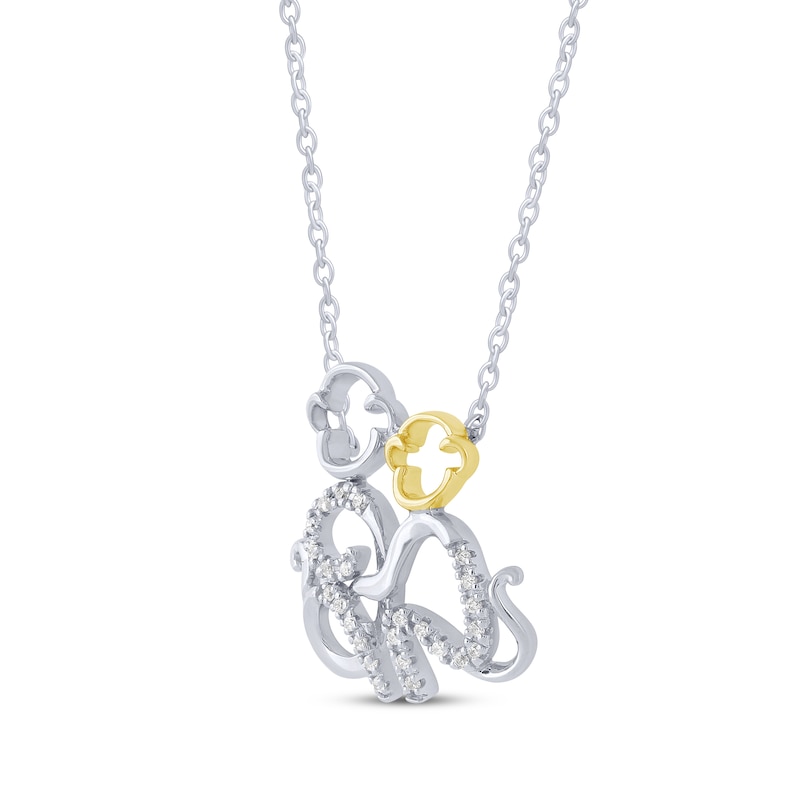 Main Image 2 of Diamond Two Monkeys Necklace 1/10 ct tw Sterling Silver & 10K Yellow Gold 18"