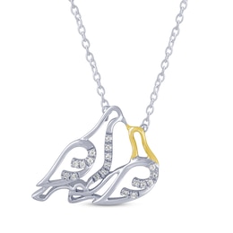 Diamond Lovebirds Necklace 1/15 ct tw Sterling Silver & 10K Yellow Gold 18&quot;