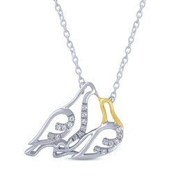 Diamond Lovebirds Necklace 1/15 ct tw Sterling Silver & 10K Yellow Gold 18"