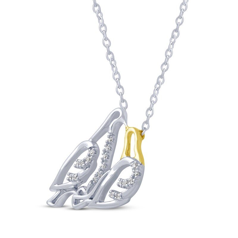 Main Image 2 of Diamond Lovebirds Necklace 1/15 ct tw Sterling Silver & 10K Yellow Gold 18"