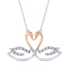 Thumbnail Image 1 of Diamond Swans Heart Necklace 1/15 ct tw Sterling Silver & 10K Rose Gold 18"