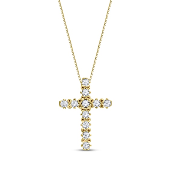 Diamond Infinity Symbol Cross Necklace 1/4 ct tw 10K Yellow Gold 18"