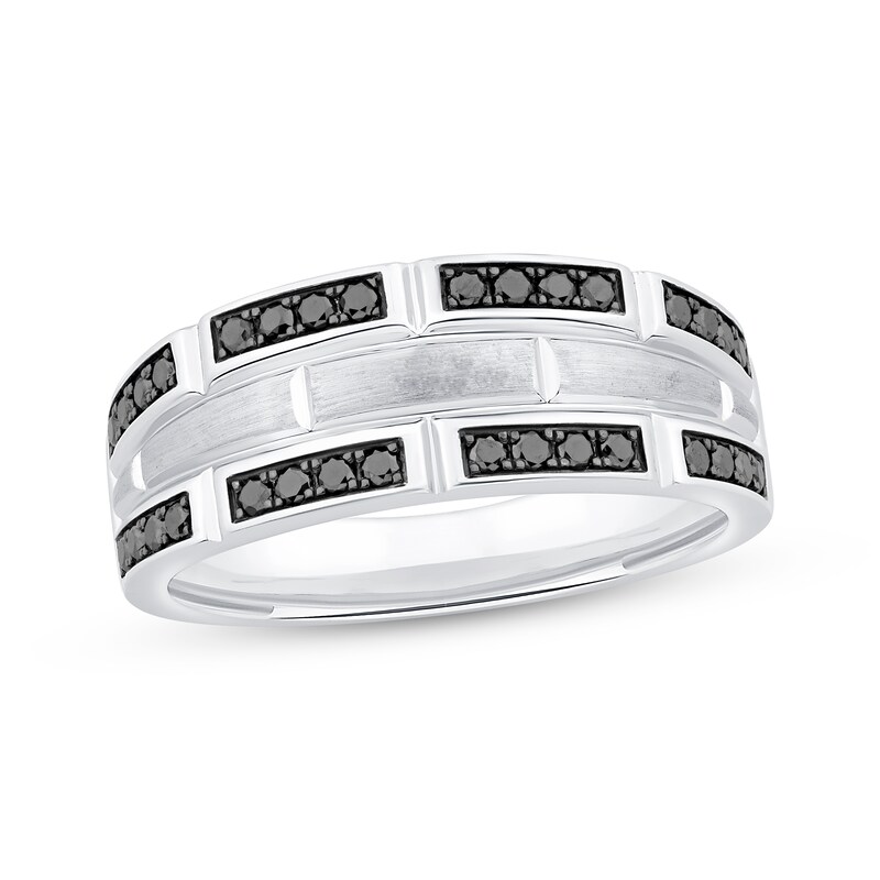 Men's Black Diamond Brick Pattern Wedding Band 1/3 ct tw 10K White Gold