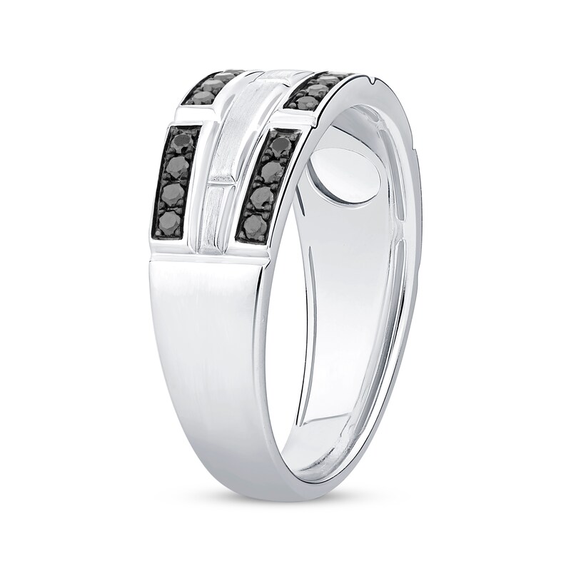 Men's Black Diamond Brick Pattern Wedding Band 1/3 ct tw 10K White Gold