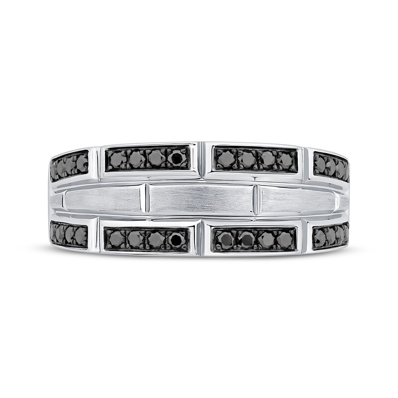 Men's Black Diamond Brick Pattern Wedding Band 1/3 ct tw 10K White Gold