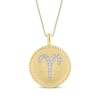 Thumbnail Image 1 of Diamond Zodiac Aries Symbol Brushed Disc Necklace 1/10 ct tw 10K Yellow Gold 18"