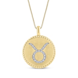 Diamond Zodiac Taurus Symbol Brushed Disc Necklace 1/10 ct tw 10K Yellow Gold 18&quot;