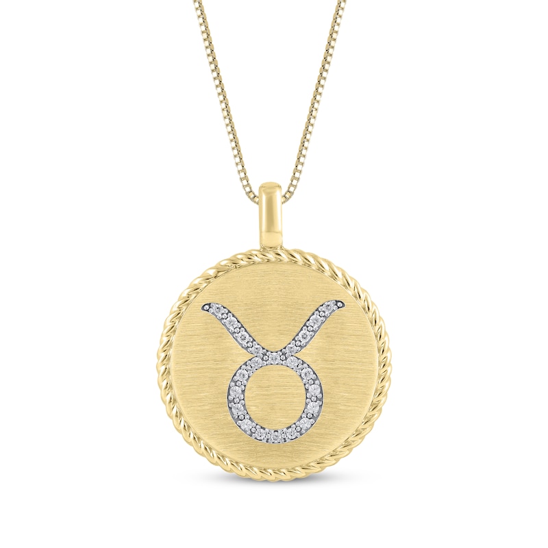 Main Image 1 of Diamond Zodiac Taurus Symbol Brushed Disc Necklace 1/10 ct tw 10K Yellow Gold 18"
