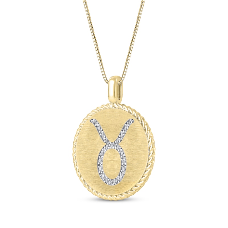Main Image 2 of Diamond Zodiac Taurus Symbol Brushed Disc Necklace 1/10 ct tw 10K Yellow Gold 18"