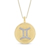 Thumbnail Image 1 of Diamond Zodiac Gemini Symbol Brushed Disc Necklace 1/10 ct tw 10K Yellow Gold 18"