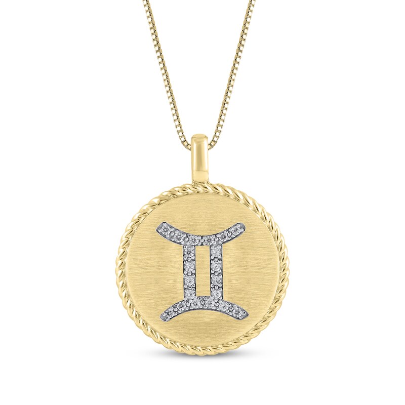 Main Image 1 of Diamond Zodiac Gemini Symbol Brushed Disc Necklace 1/10 ct tw 10K Yellow Gold 18"
