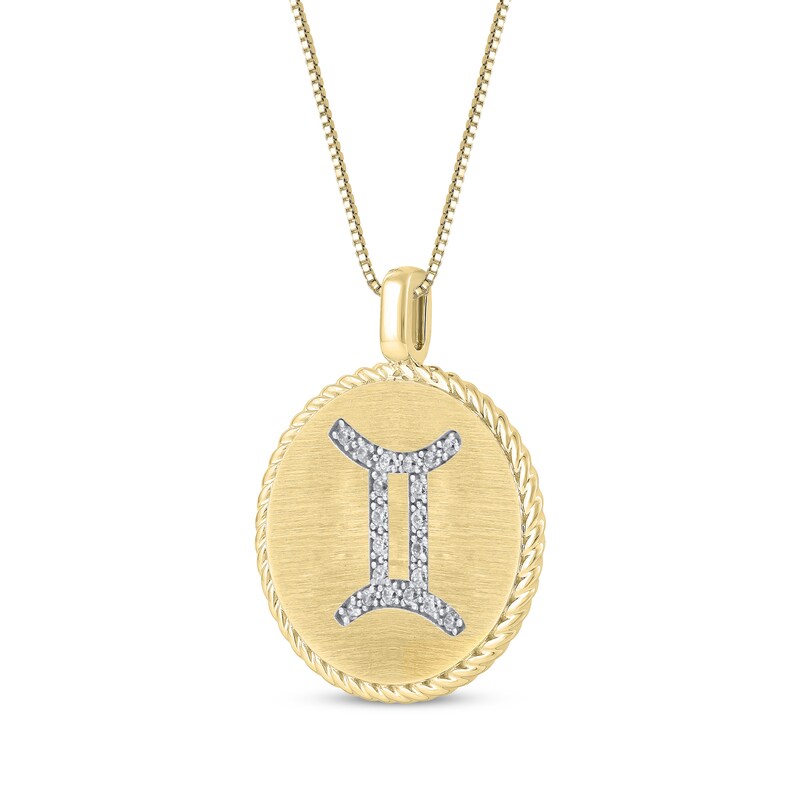 Main Image 2 of Diamond Zodiac Gemini Symbol Brushed Disc Necklace 1/10 ct tw 10K Yellow Gold 18"