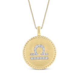 Diamond Zodiac Libra Symbol Brushed Disc Necklace 1/10 ct tw 10K Yellow Gold 18&quot;