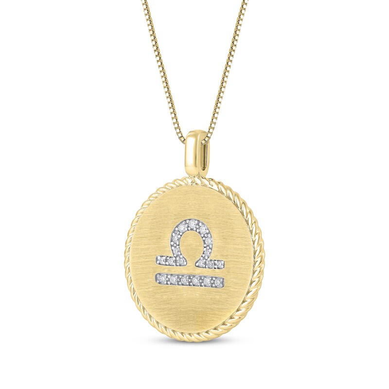 Main Image 2 of Diamond Zodiac Libra Symbol Brushed Disc Necklace 1/10 ct tw 10K Yellow Gold 18"