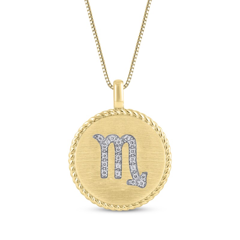Main Image 1 of Diamond Zodiac Scorpio Symbol Brushed Disc Necklace 1/10 ct tw 10K Yellow Gold 18"