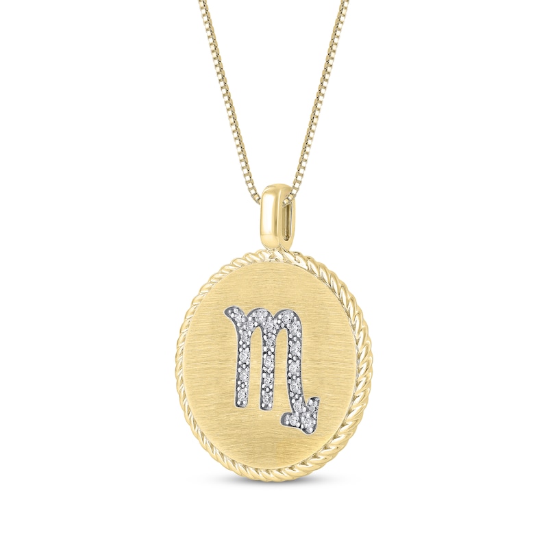 Main Image 2 of Diamond Zodiac Scorpio Symbol Brushed Disc Necklace 1/10 ct tw 10K Yellow Gold 18"