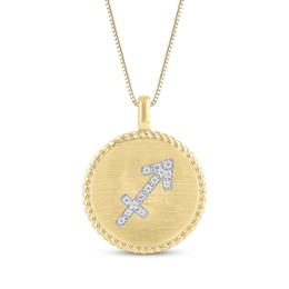 Diamond Zodiac Sagittarius Symbol Brushed Disc Necklace 1/10 ct tw 10K Yellow Gold 18&quot;