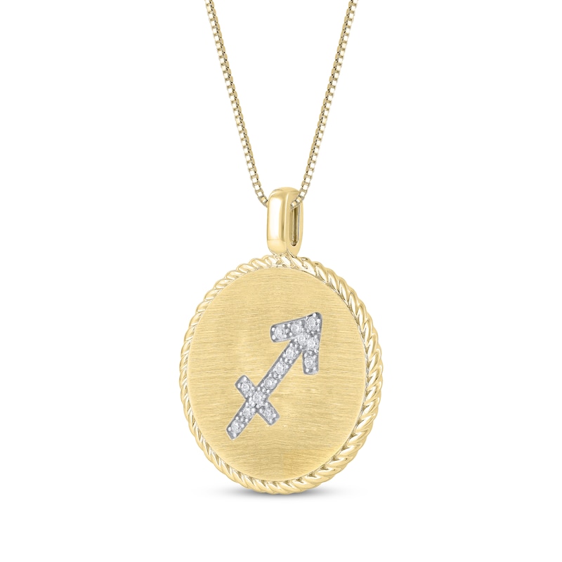 Main Image 2 of Diamond Zodiac Sagittarius Symbol Brushed Disc Necklace 1/10 ct tw 10K Yellow Gold 18"