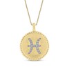 Thumbnail Image 1 of Diamond Zodiac Pisces Symbol Brushed Disc Necklace 1/10 ct tw 10K Yellow Gold 18"