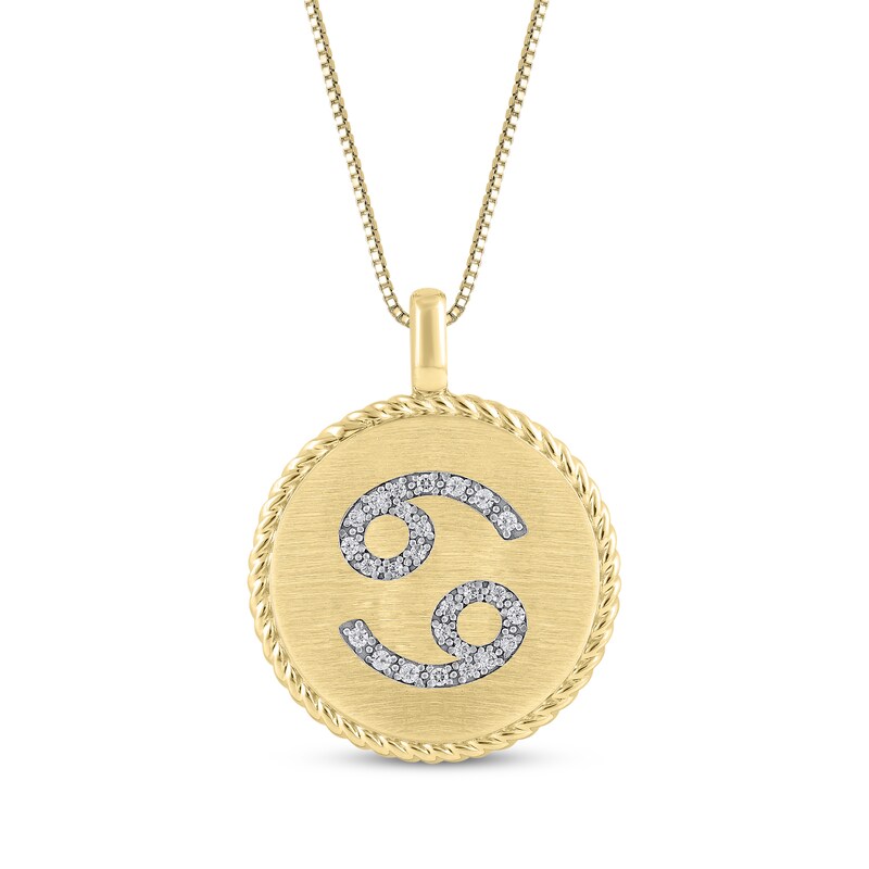Main Image 1 of Diamond Zodiac Cancer Symbol Brushed Disc Necklace 1/10 ct tw 10K Yellow Gold 18"