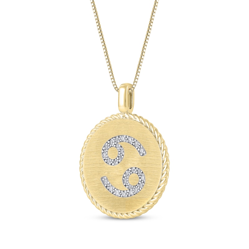 Main Image 2 of Diamond Zodiac Cancer Symbol Brushed Disc Necklace 1/10 ct tw 10K Yellow Gold 18"