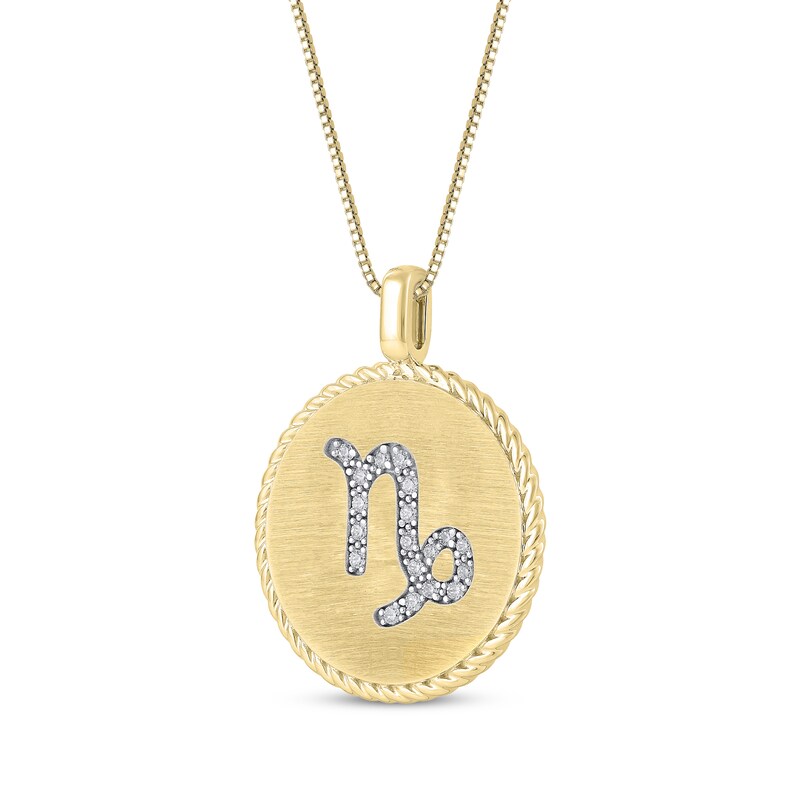 Main Image 2 of Diamond Zodiac Capricorn Symbol Brushed Disc Necklace 1/10 ct tw 10K Yellow Gold 18"
