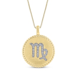 Diamond Zodiac Virgo Symbol Brushed Disc Necklace 1/10 ct tw 10K Yellow Gold 18&quot;