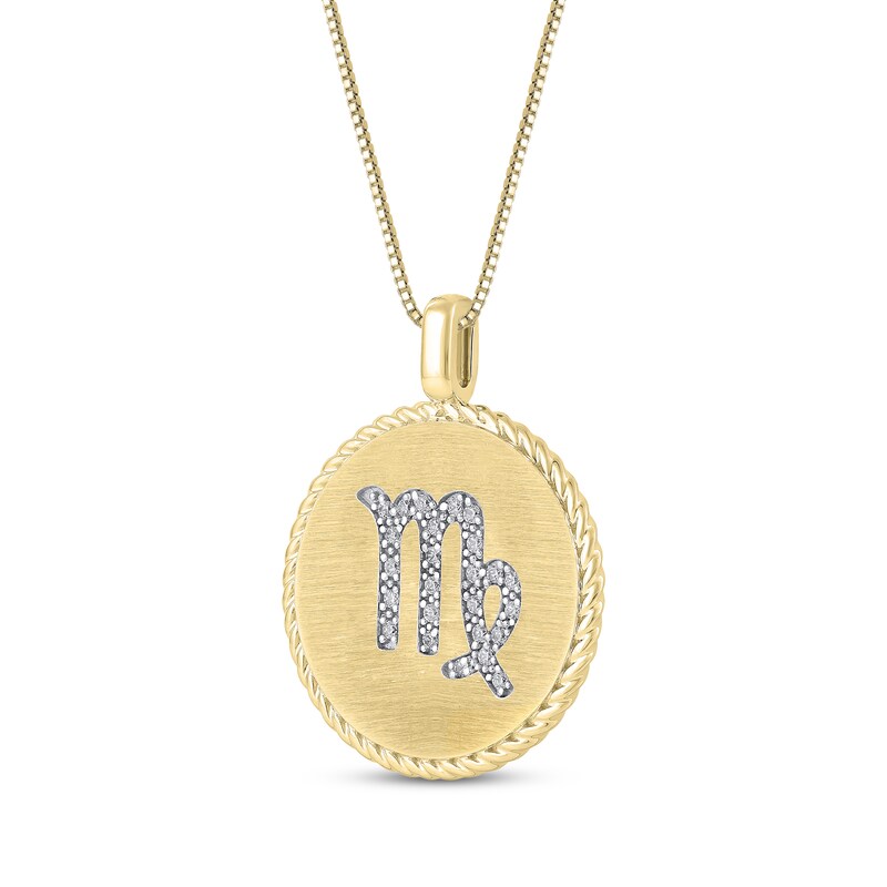 Main Image 2 of Diamond Zodiac Virgo Symbol Brushed Disc Necklace 1/10 ct tw 10K Yellow Gold 18"