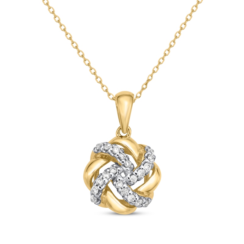 Diamond Love Knot Necklace 1/5 ct tw 10K Yellow Gold 18"