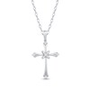 Thumbnail Image 1 of Baguette & Round-Cut Diamond Flared Cross Necklace 1/5 ct tw 10K White Gold 18"