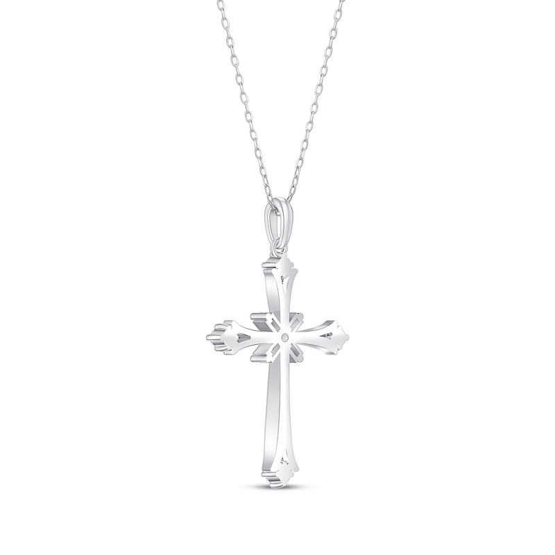 Baguette & Round-Cut Diamond Flared Cross Necklace 1/5 ct tw 10K White Gold 18"