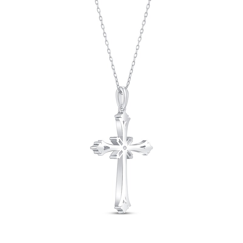 Main Image 3 of Baguette & Round-Cut Diamond Flared Cross Necklace 1/5 ct tw 10K White Gold 18"