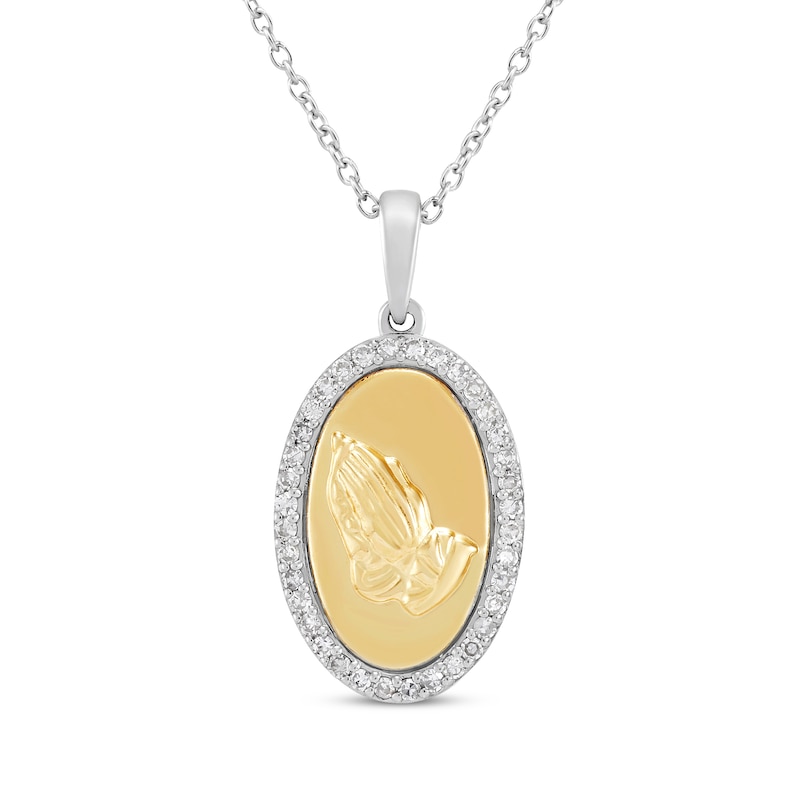 Main Image 1 of Diamond Praying Hands Necklace 1/4 ct tw 10K Yellow Gold & Sterling Silver 18"