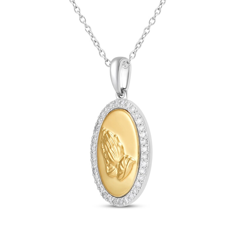 Main Image 2 of Diamond Praying Hands Necklace 1/4 ct tw 10K Yellow Gold & Sterling Silver 18"