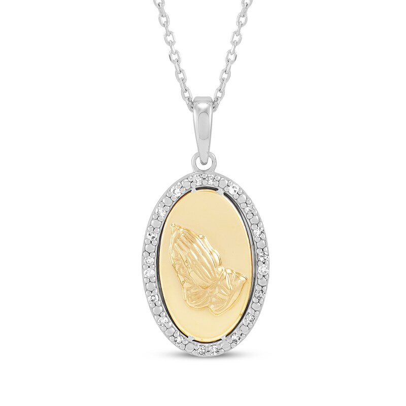 Main Image 1 of Diamond Praying Hands Necklace 1/10 ct tw 10K Yellow Gold & Sterling Silver 18"