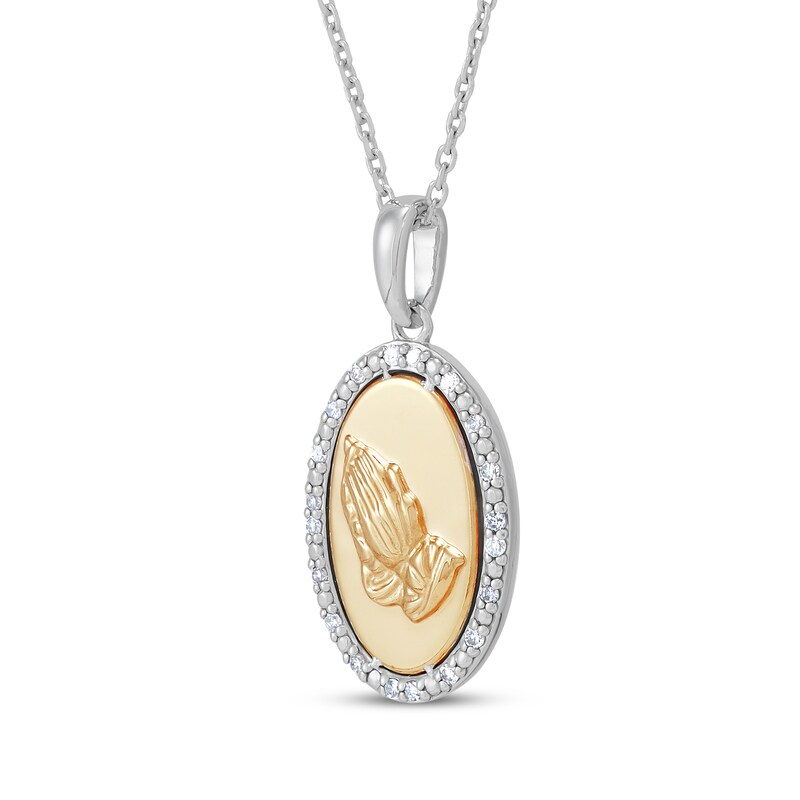 Main Image 2 of Diamond Praying Hands Necklace 1/10 ct tw 10K Yellow Gold & Sterling Silver 18"