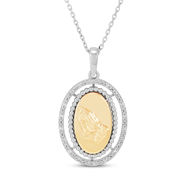 Main Image 1 of Diamond Praying Hands Double Frame Necklace 1/20 ct tw 10K Yellow Gold & Sterling Silver 18"