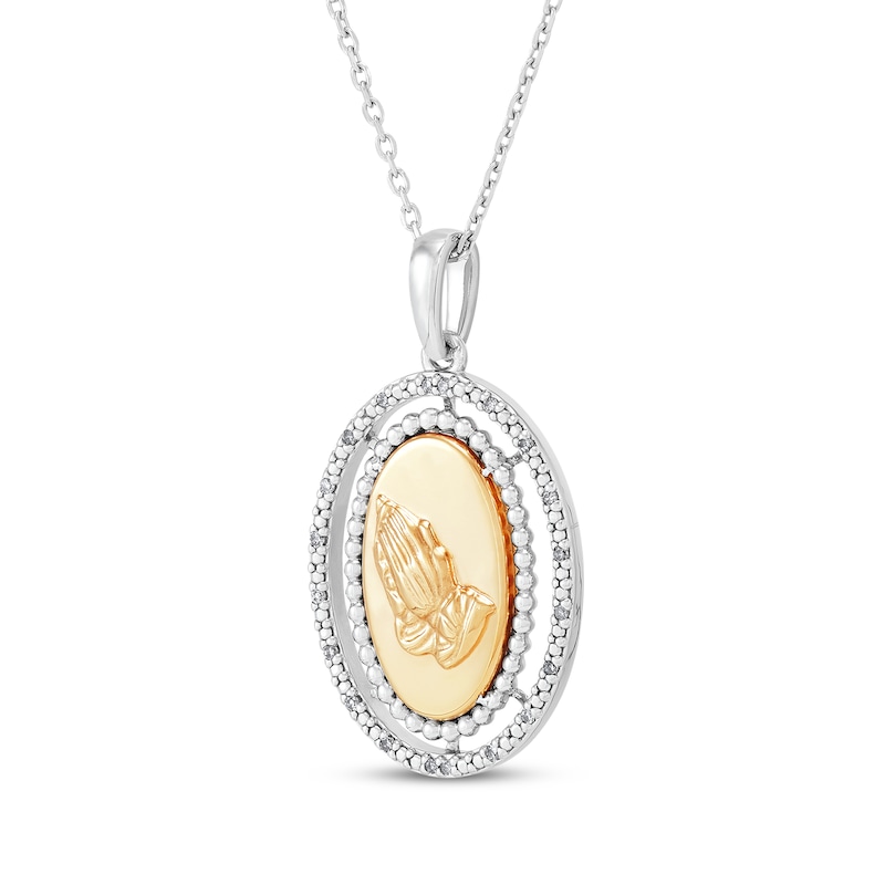 Main Image 2 of Diamond Praying Hands Double Frame Necklace 1/20 ct tw 10K Yellow Gold & Sterling Silver 18"