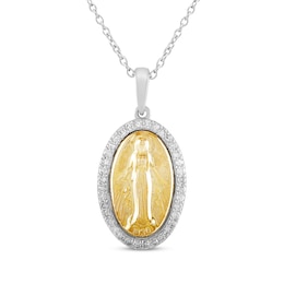 Diamond Mother Mary Oval Necklace 1/4 ct tw 10K Yellow Gold & Sterling Silver 18"