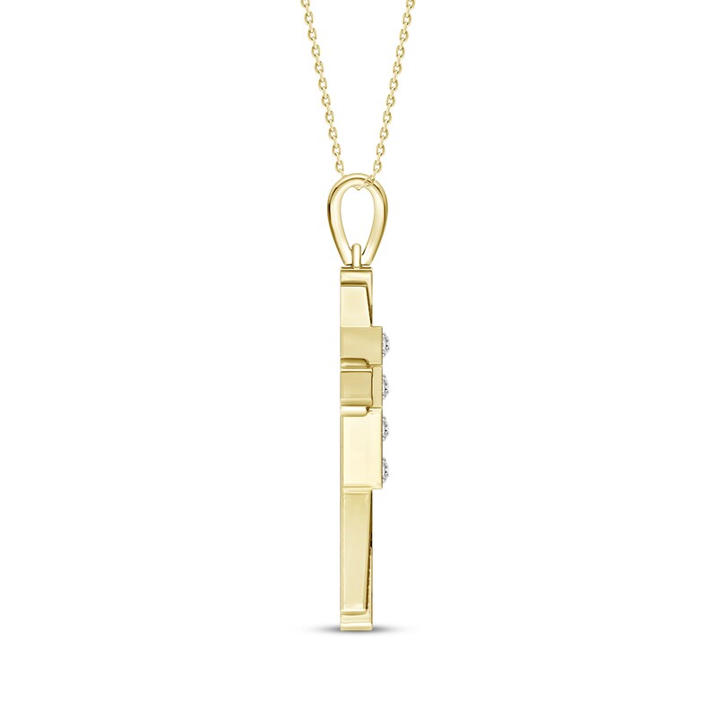 Main Image 3 of Baguette & Round-Cut Diamond Cross Necklace 1/3 ct tw 10K Yellow Gold 18"