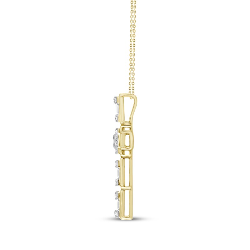 Main Image 3 of Baguette & Round-Cut Diamond Grid Cross Necklace 1/2 ct tw 10K Yellow Gold 18"