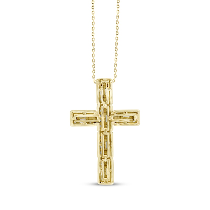 Main Image 4 of Baguette & Round-Cut Diamond Grid Cross Necklace 1/2 ct tw 10K Yellow Gold 18"