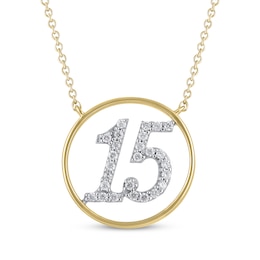 Diamond Quinceañera Circle Necklace 1/8 ct tw 10K Yellow Gold 18&quot;
