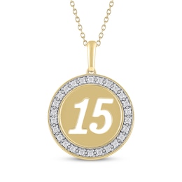 Diamond Quinceañera Cutout Circle Necklace 1/6 ct tw 10K Yellow Gold 18&quot;