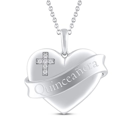 Diamond Accent &quot;Quinceañera&quot; Heart Necklace 10K White Gold 18”